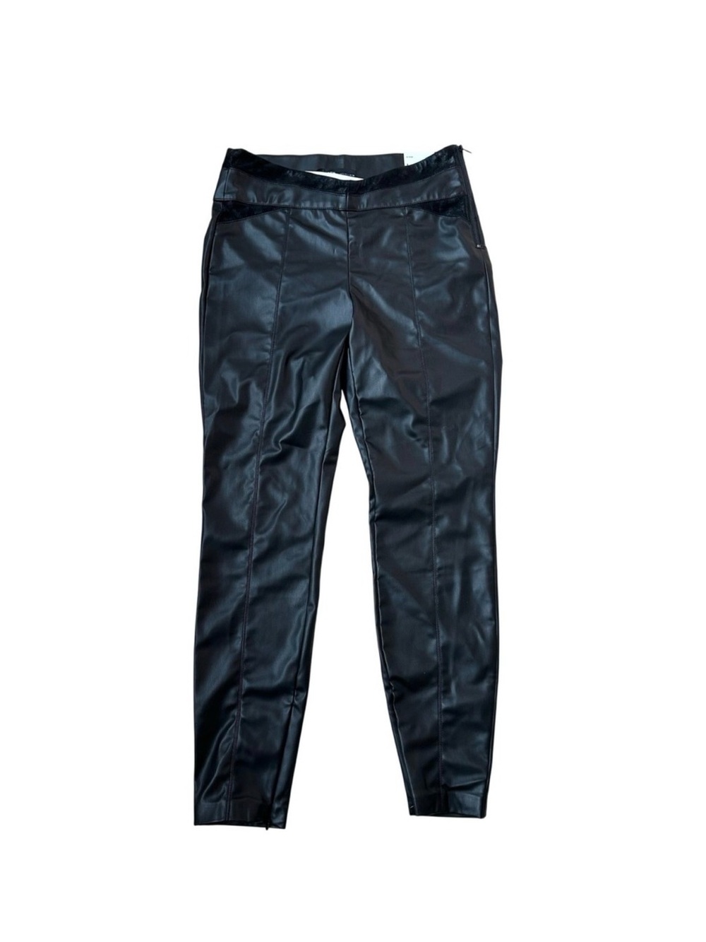NWT Zara Faux Leather Leggings Womens Large Black High Rise Edgy Moto Zip Hem